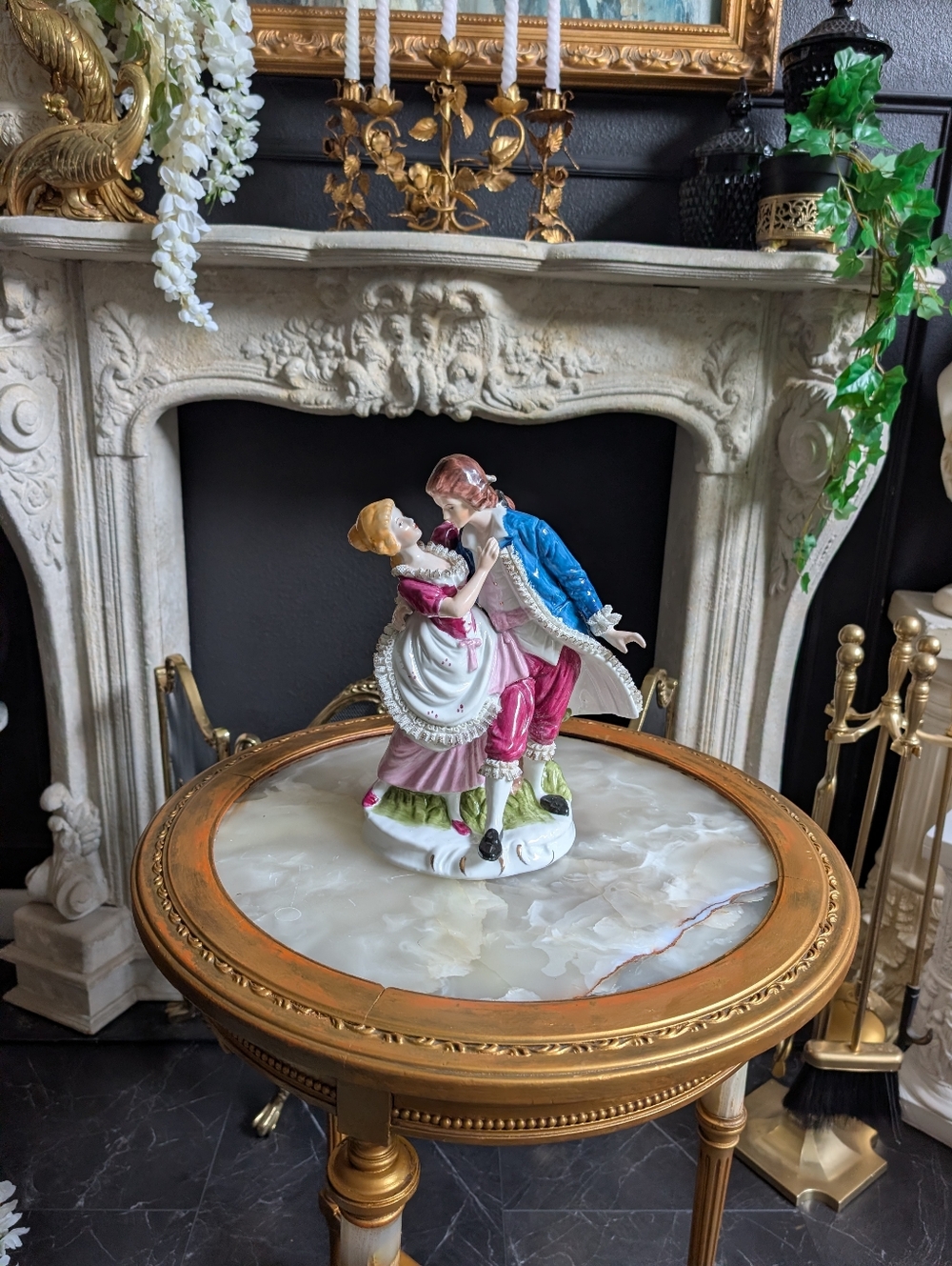 Vintage Porcelain Victorian Couple Lovers Statue Figurine,  made in Taiwan, 12"